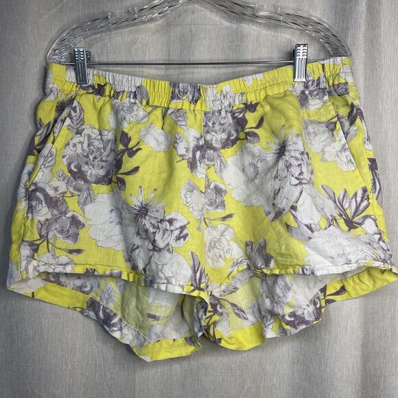 Kut from the Kloth Pants - KUT From The Kloth Shorts Women's 14 Yellow Floral Linen Pull On Everyday Bright
